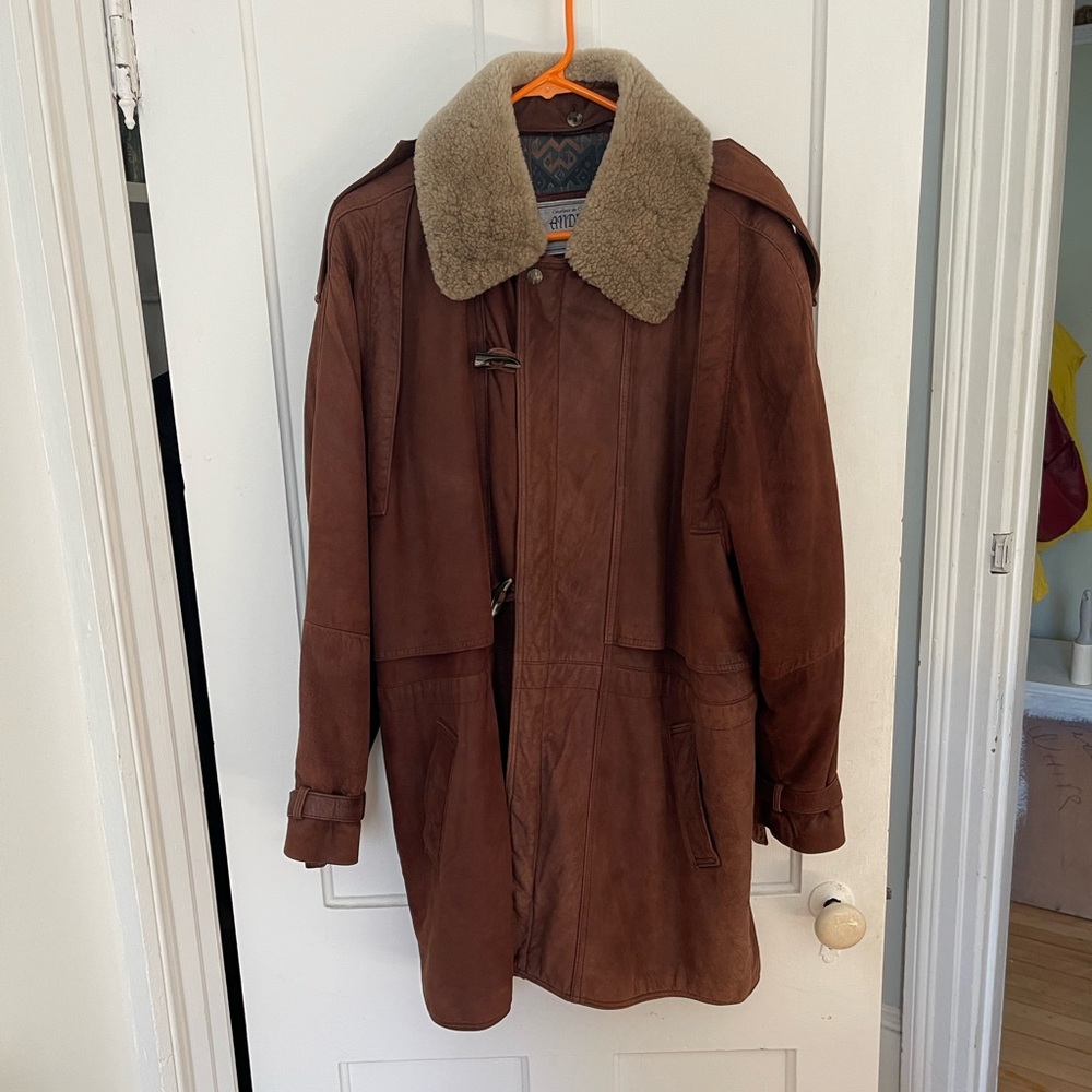 Men’s Genuine Leather Brown Shearling Coat